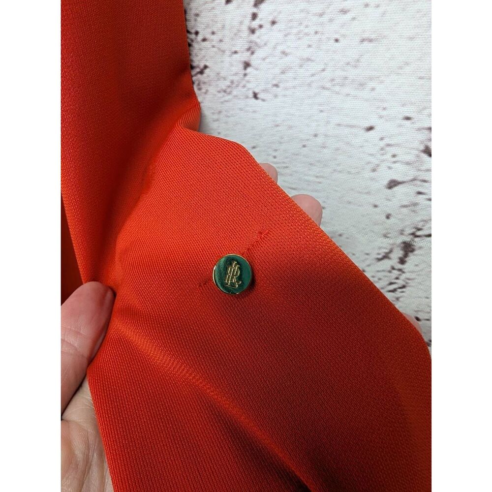 Lauren Ralph Lauren Women's Sz PL Sporting Orange Button Up Shirt Roll Tab Sleev - Picture 4 of 10